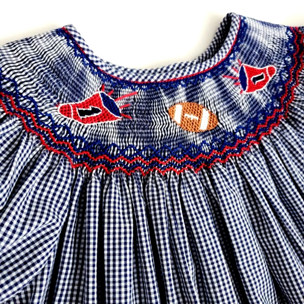 Rosalina Collections Nwot Navy Check Smocked  Football/Megahorn Dress